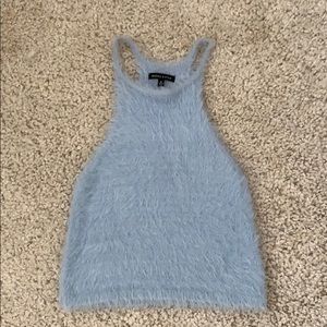 Light blue fuzzy sweater tank top